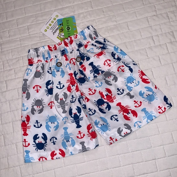 NWT Flap Happy Swim Trunks, Blue & Red Crab & Lobster Design, Boys Size 6M - Picture 2 of 10